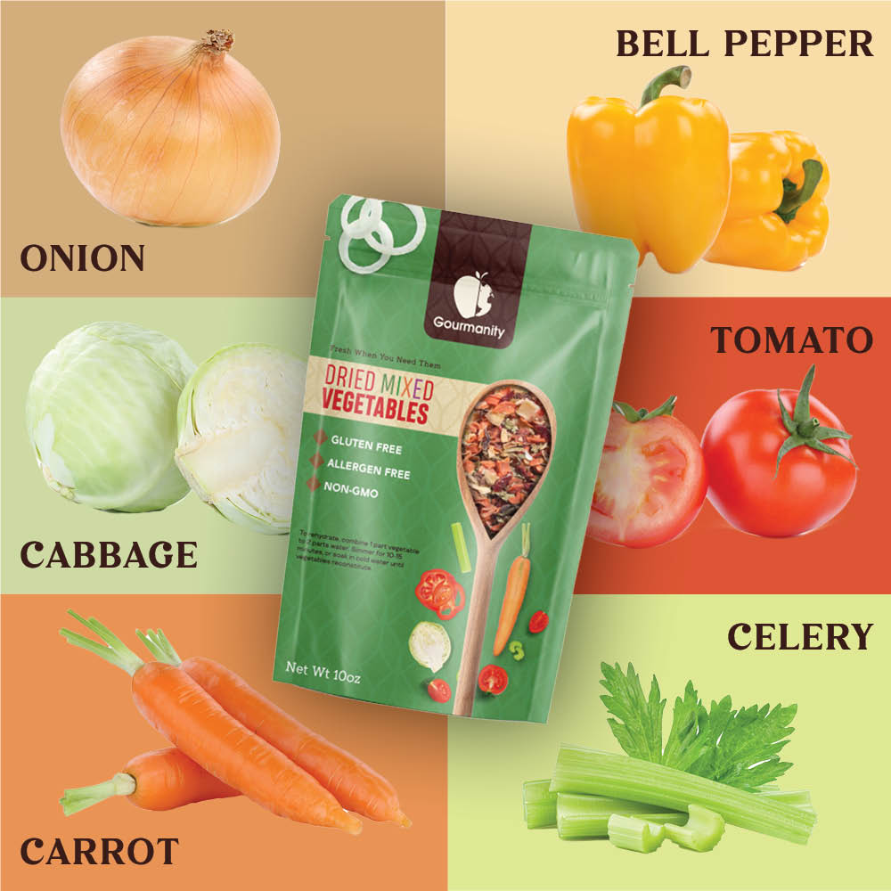Gourmanity Mixed Dehydrated Vegetables, 10oz of Ready To Go Veg