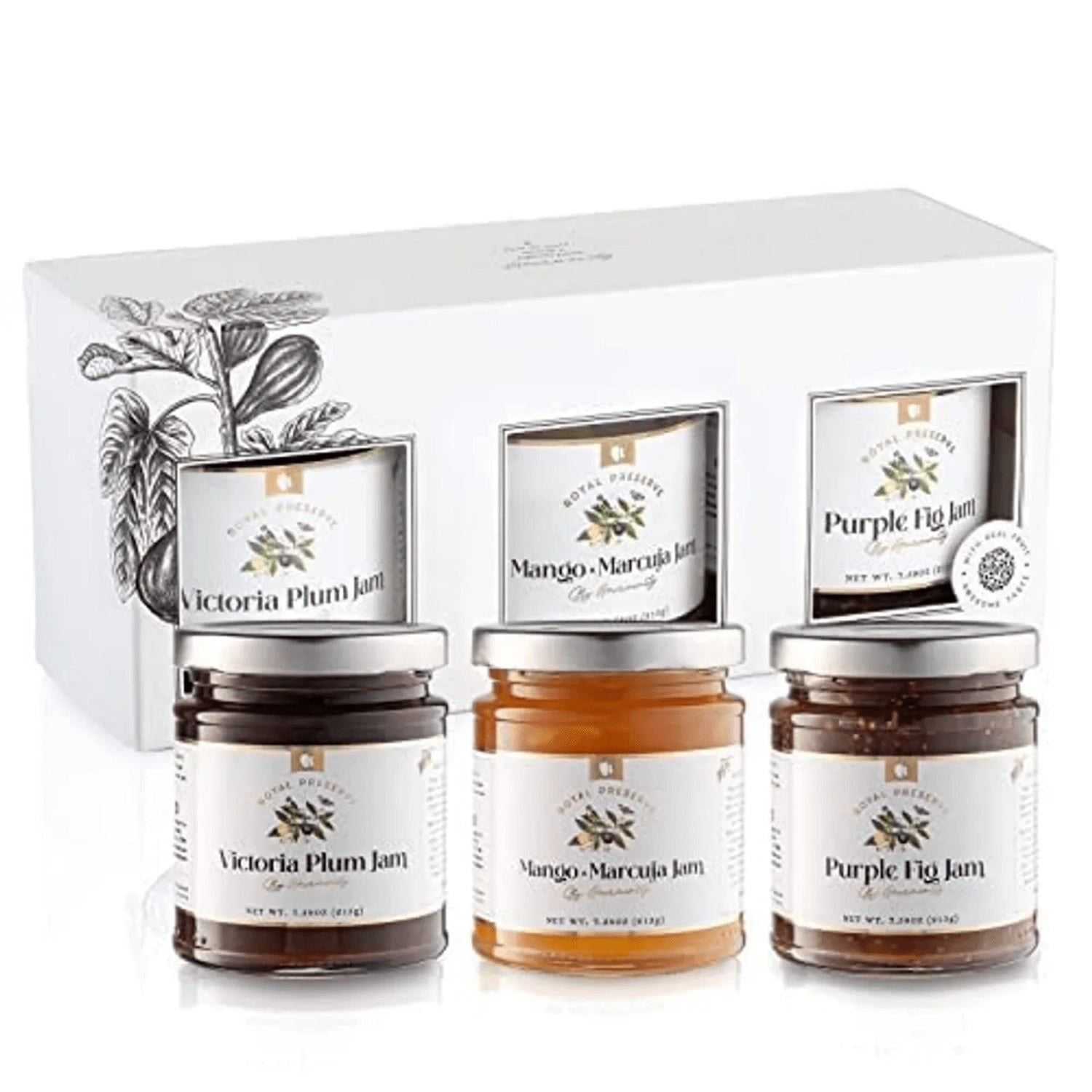 Gourmanity Royal Preserve Jams Gift Box - 3 Flavors - 7.58oz Jars - Gourmanity