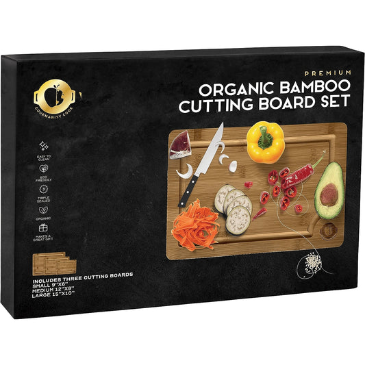 Gourmanity Cook Organic Bamboo Cutting Boards 3 Sizes - Gourmanity