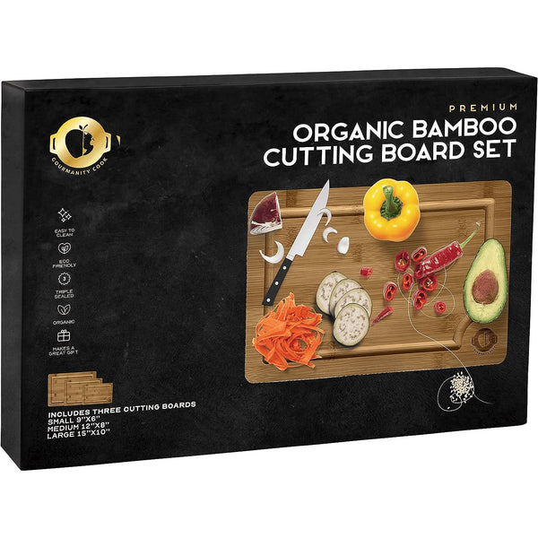 Gourmanity Cook Organic Bamboo Cutting Boards 3 Sizes