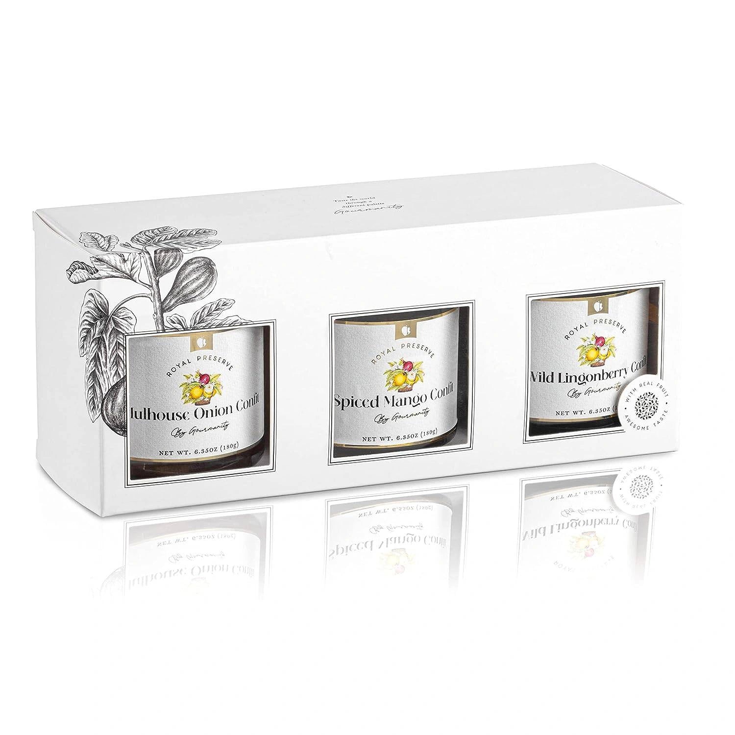 Gourmanity Royal Preserve Confits Gift Box - 3 Flavors - 6.35oz Jars - Gourmanity