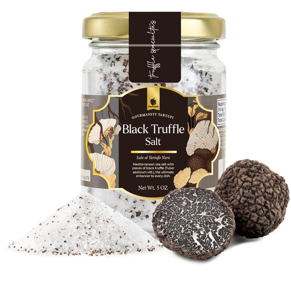 Gourmanity Black Truffle Salt, 5% Italian Summer Truffle Seasoning 5oz Jar