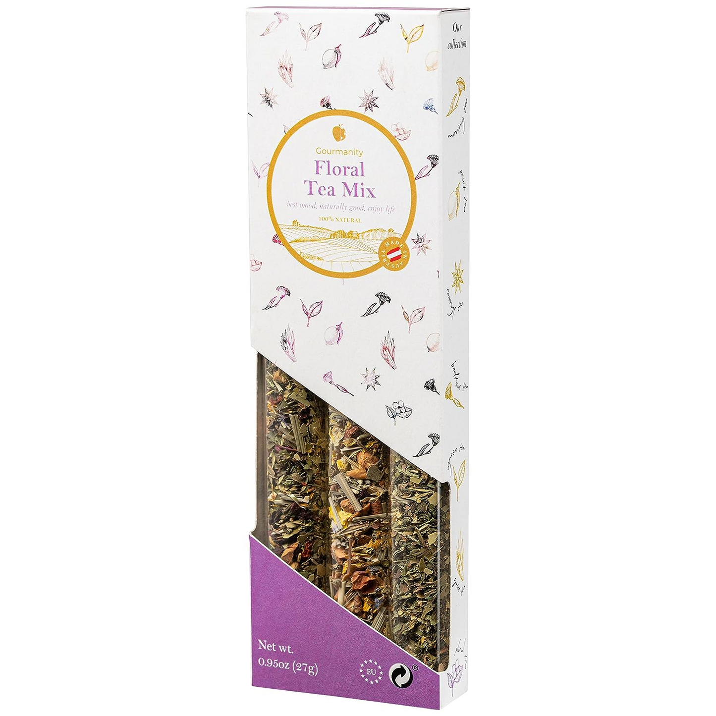 Gourmanity Tea Sampler Gift Set Floral Tea Mix 3 Flavors 0.95oz - Gourmanity