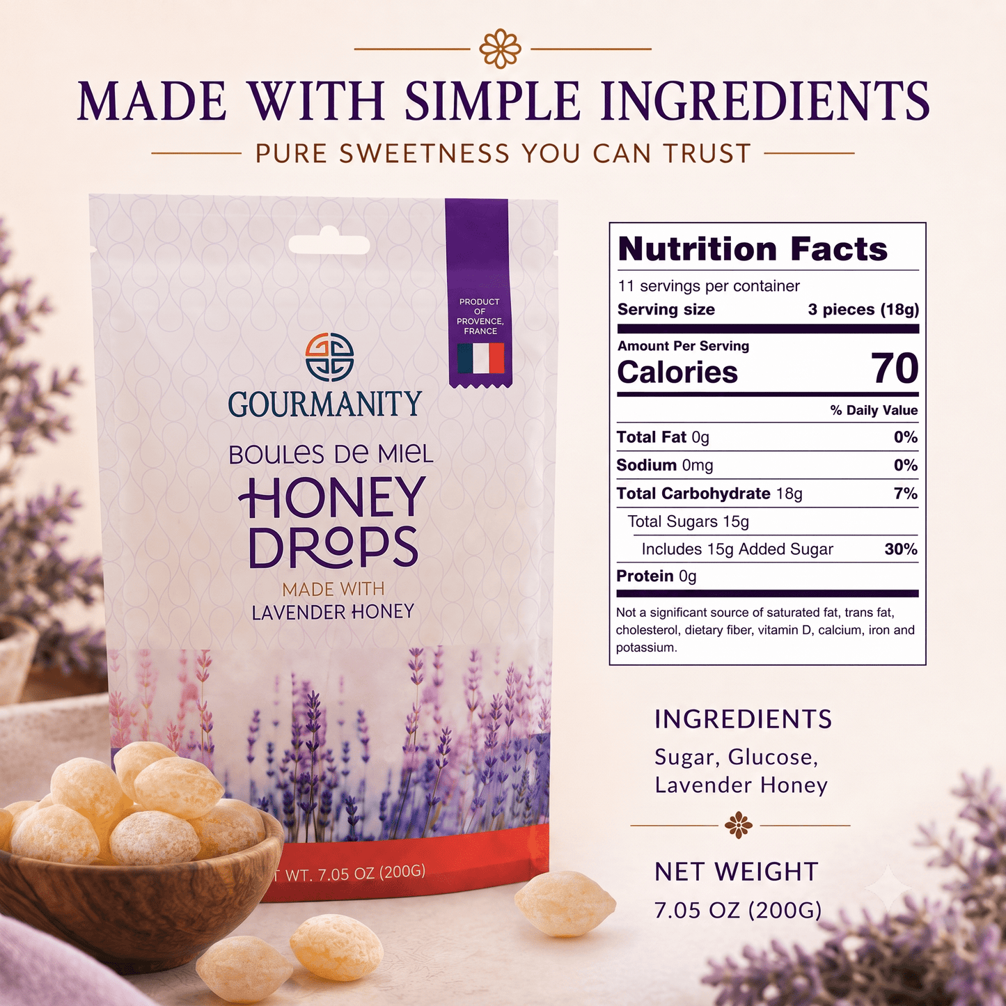 Gourmanity Lavender Honey Drops Refill Pouch 7.05 oz / 200g