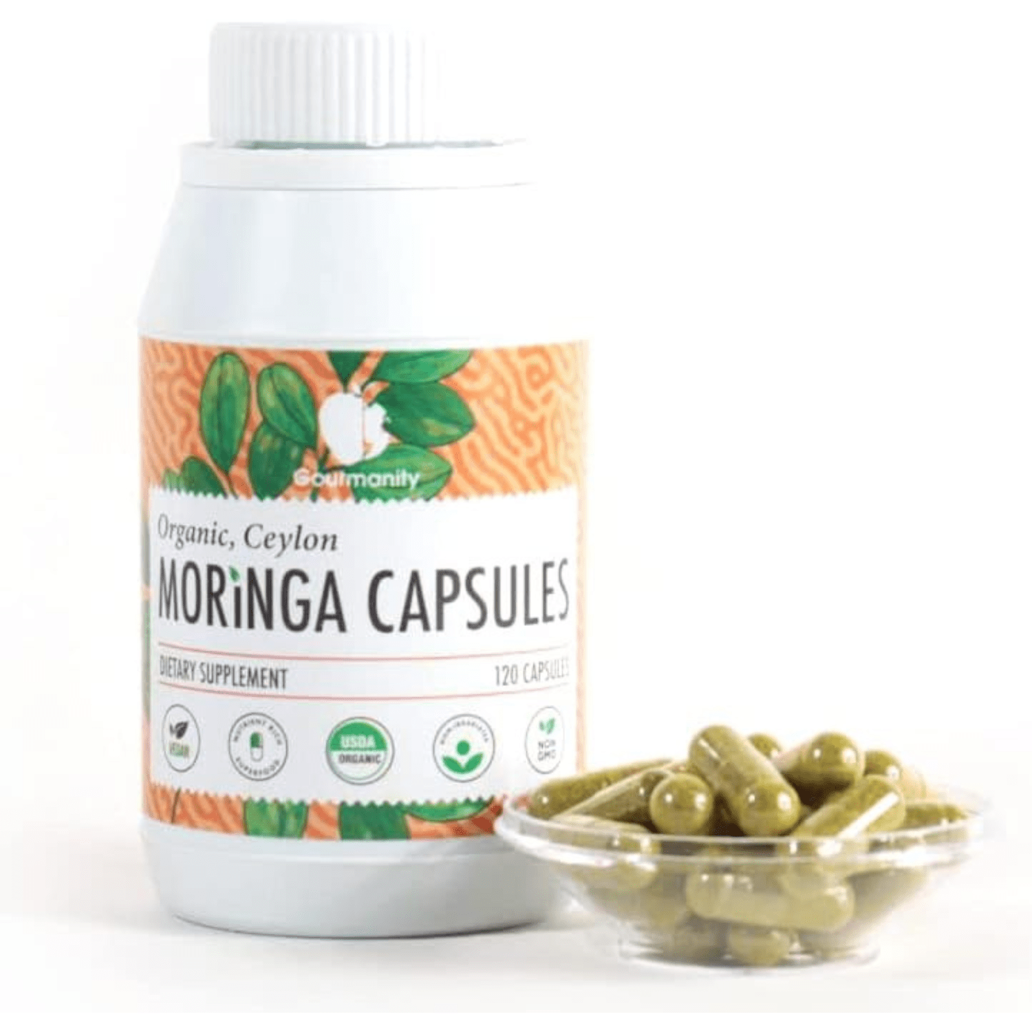 Gourmanity Organic Ceylon Vegan Moringa 120 Capsules - Gourmanity