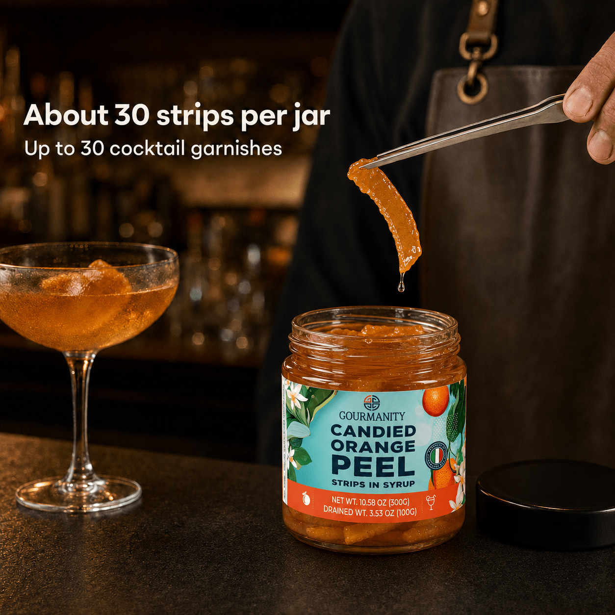 Gourmanity Italian Candied Orange Peel Strips in Syrup 10.9oz