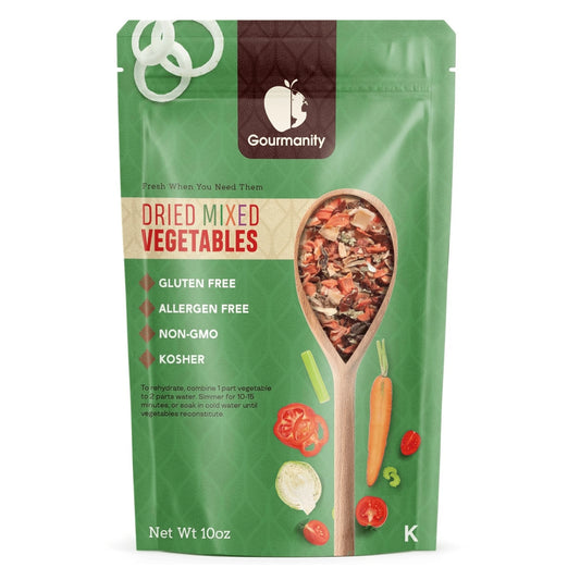 Gourmanity’s dehydrated vegetables stay packeted and perfectly fresh until you need them!