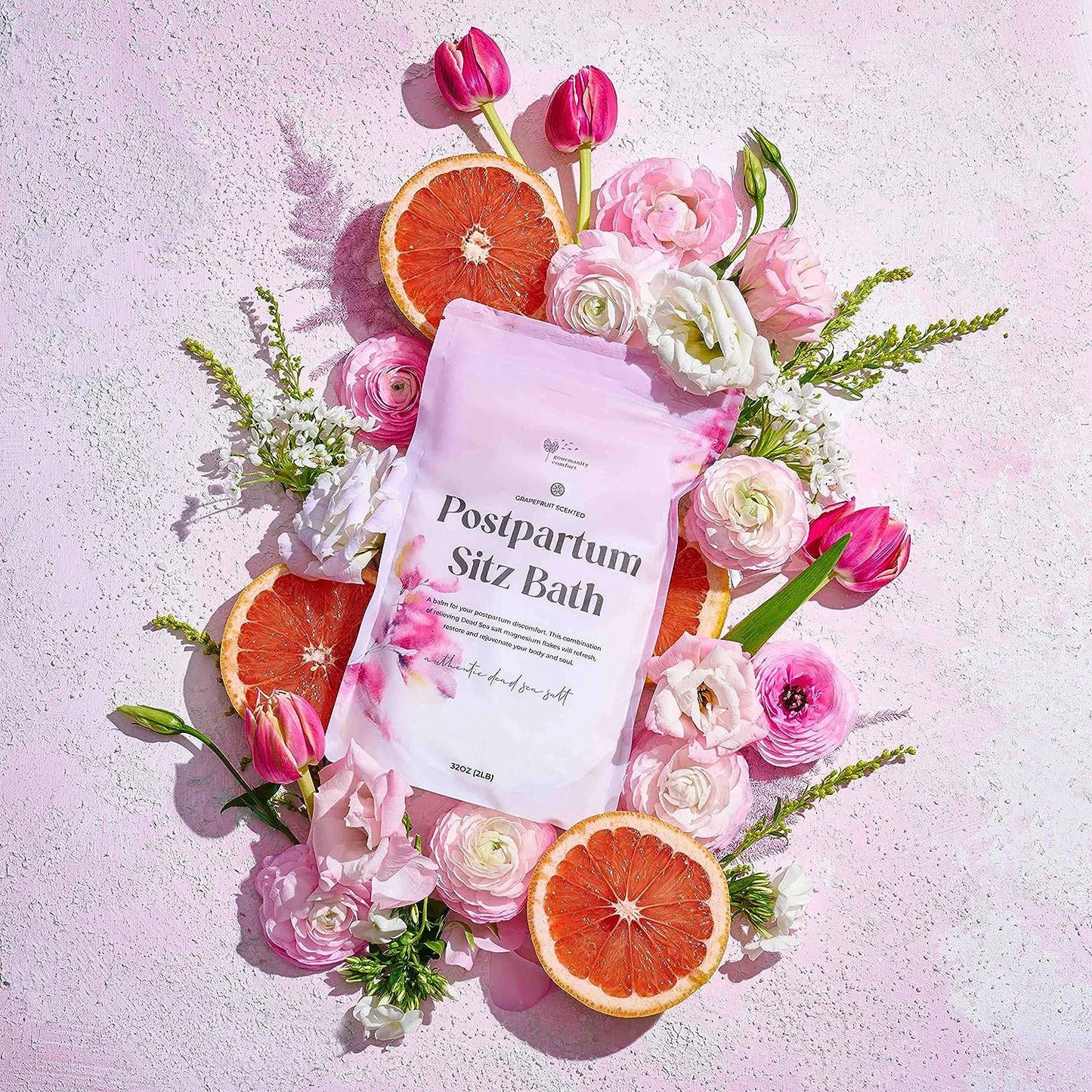 Gourmanity’s postpartum bath salts are a beautiful gift for new mothers and seasoned mothers alike