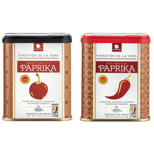 Gourmanity Spanish Smoked Paprika Sweet & Hot Twin Pack - 2.46oz Tins - Gourmanity