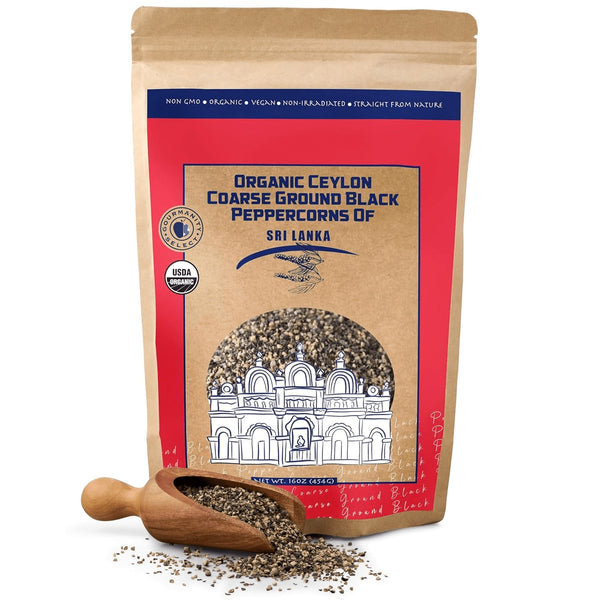 Gourmanity Select Organic Coarse Ground Black Pepper From Sri Lanka 16oz