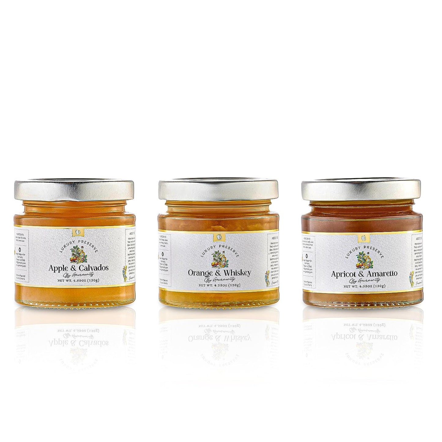Gourmanity Luxury Preserve Jams With Alcohol In Gift Box - 3 Flavors - 4.59oz Jars - Gourmanity